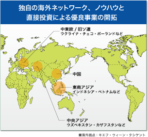 独自の海外ネットワーク、ノウハウと直接投資による優良事業の開拓